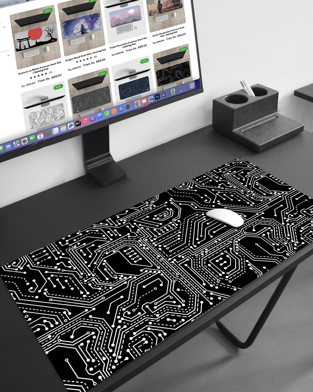 Black Tech Topography Premium Desk Mat | Gaming Pad