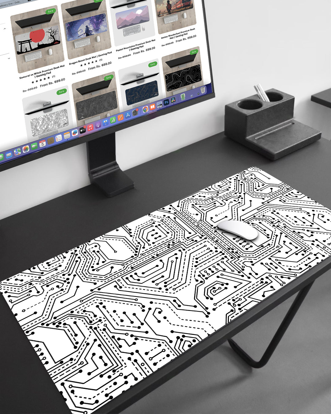 White Tech Topography Premium Desk Mat | Gaming Pad