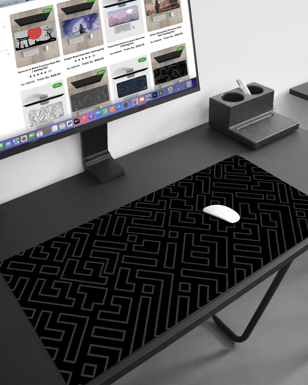 Monochrome Tetris Premium Desk Mat | Gaming Pad