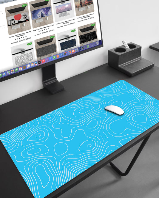 Ice Blue Topography Premium Desk Mat | Gaming Pad