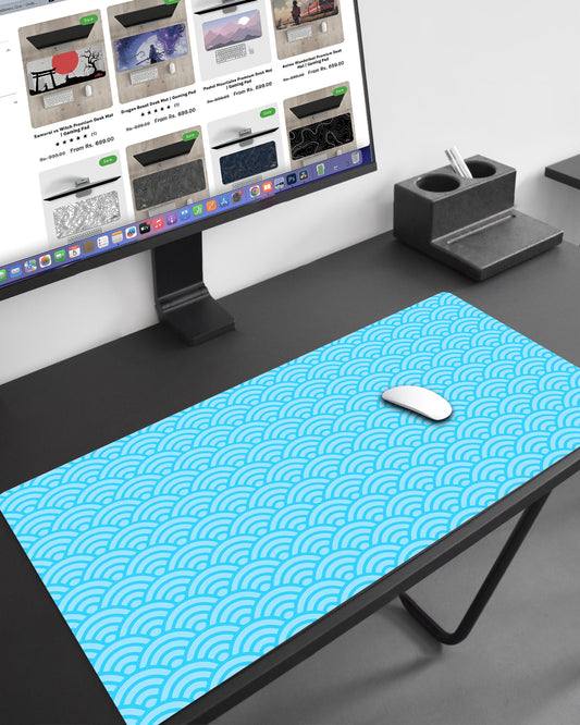 Aqua Blue Anime Japanese Clouds Pattern Desk Mat | Gaming Mouse Pad