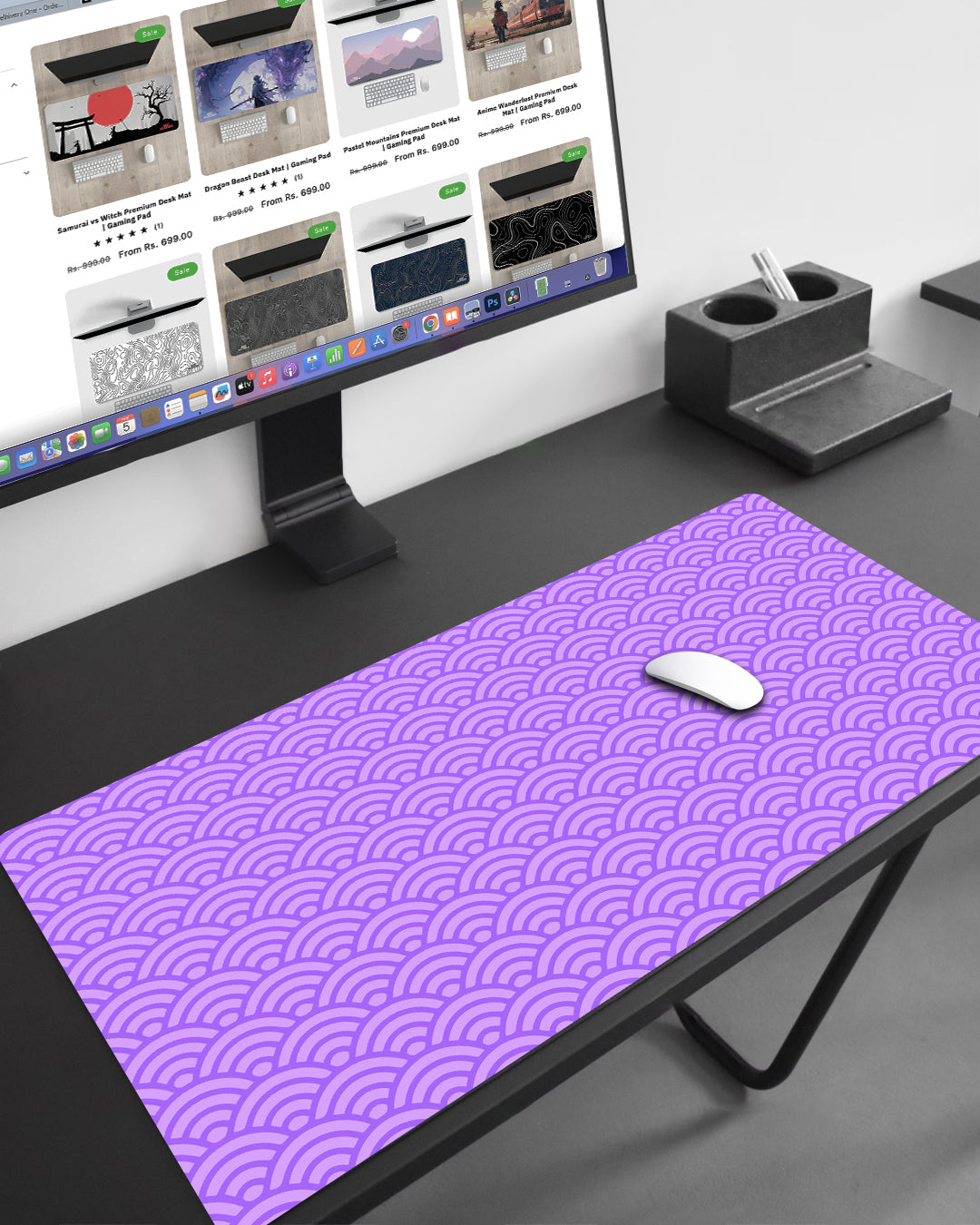 Electric Violet Anime Japanese Clouds Pattern Desk Mat | Gaming Mouse Pad