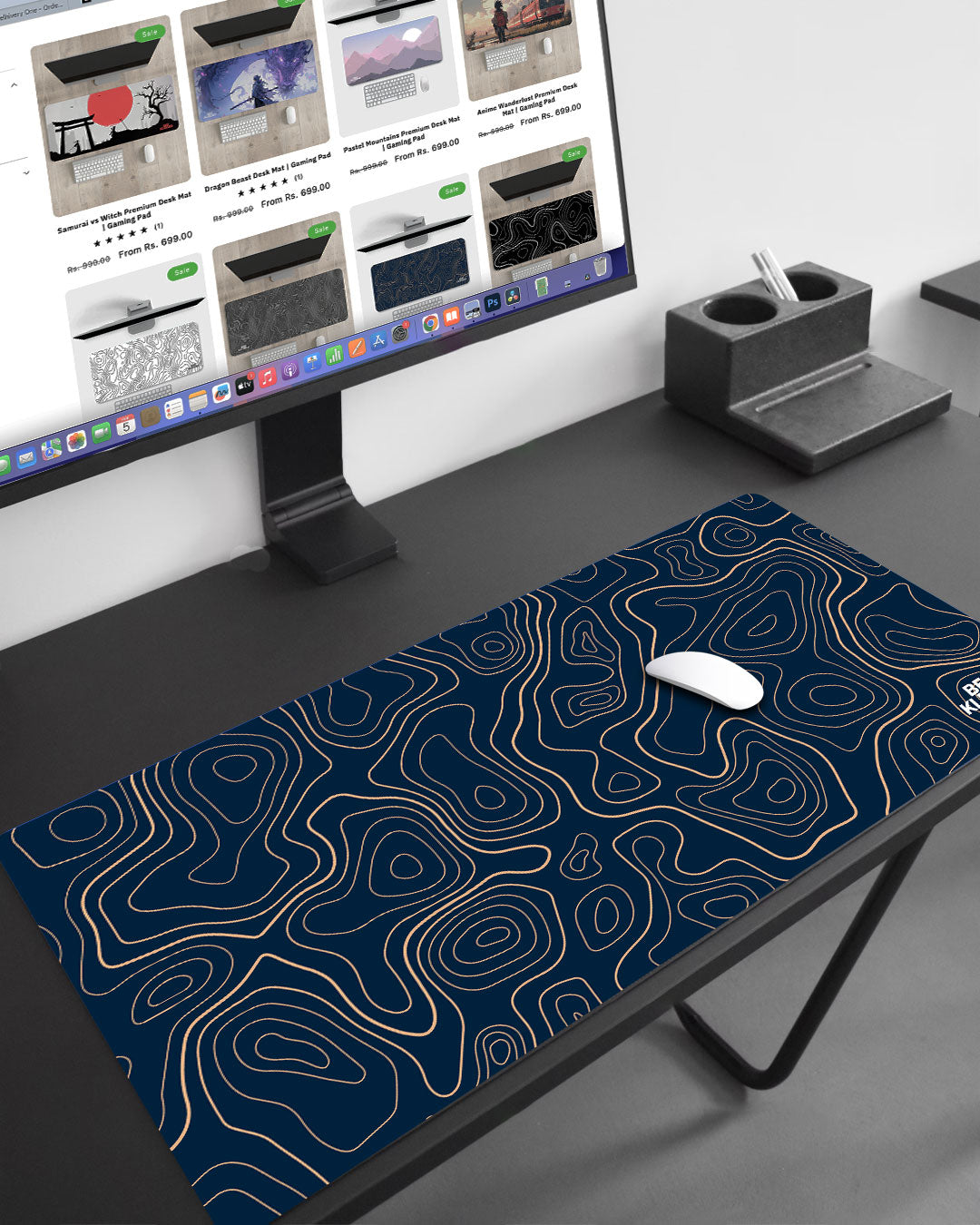 Large Desk Pad – 35.4" X 15.7", Anti-Slip Rubber Base, Smooth Cloth Top, Sound Dampening, Nightshade Blue
