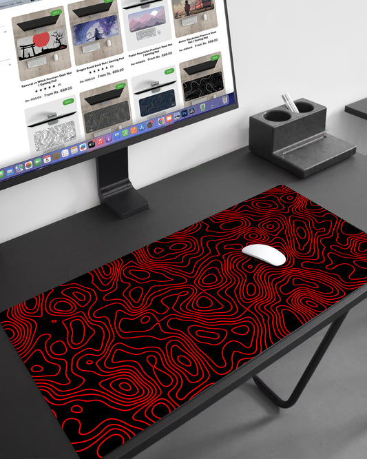 Red & Black Topography Premium Desk Mat | Gaming Pad