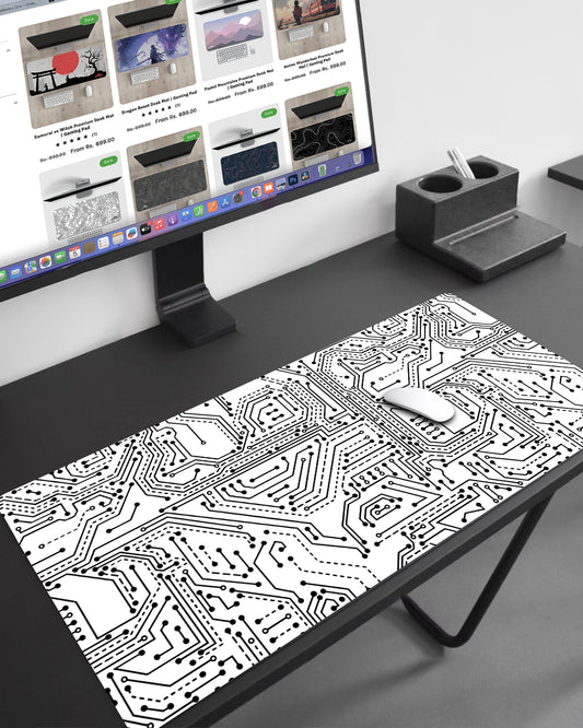 White Tech Topography Premium Desk Mat | Gaming Pad