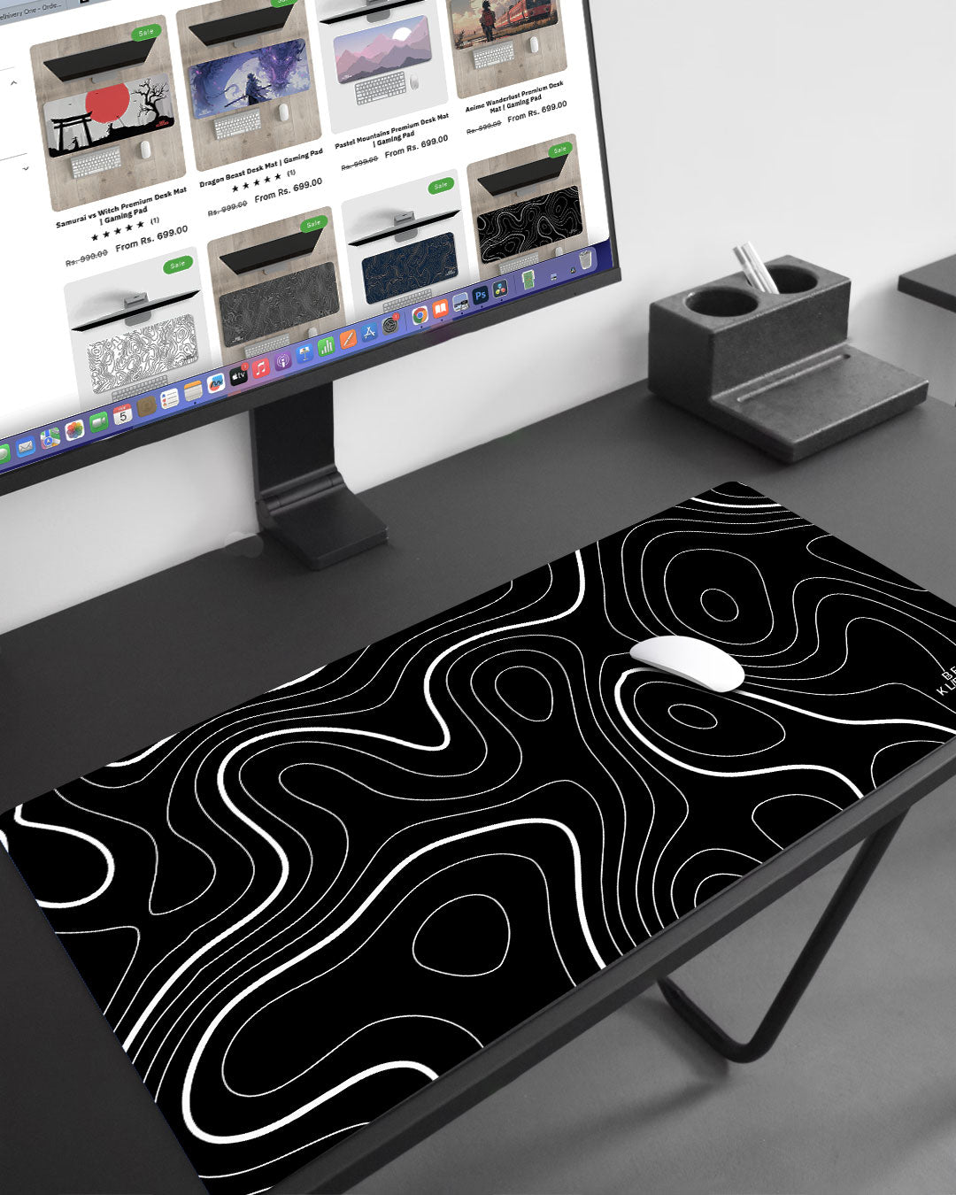 Black Topography Premium Desk Mat | Gaming Pad