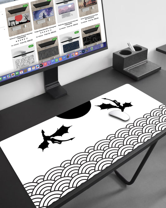 Seigaiha Moon Dragon Premium Desk Mat | Gaming Pad