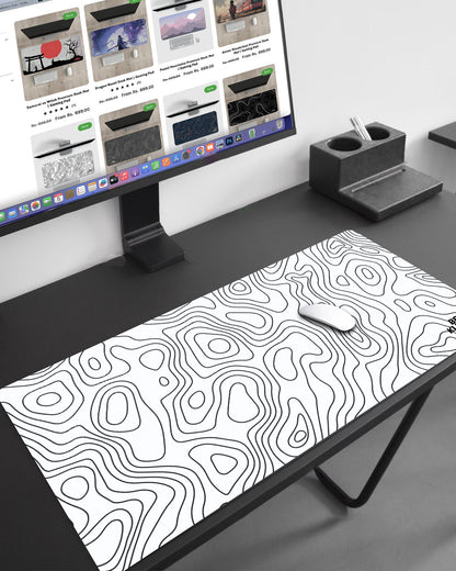 White Topography Premium Desk Mat | Gaming Pad